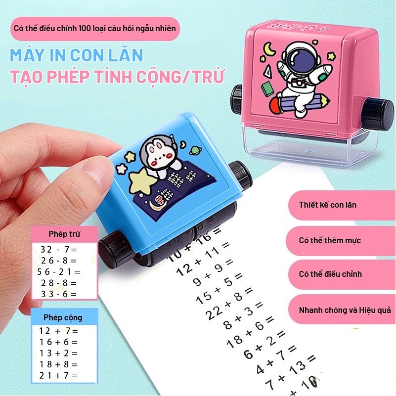 Máy in con lăn tạo phép tính cộng, trừ, nhân, chia, máy tạo phép tính đơn giản ra bài tập cho bé học toán