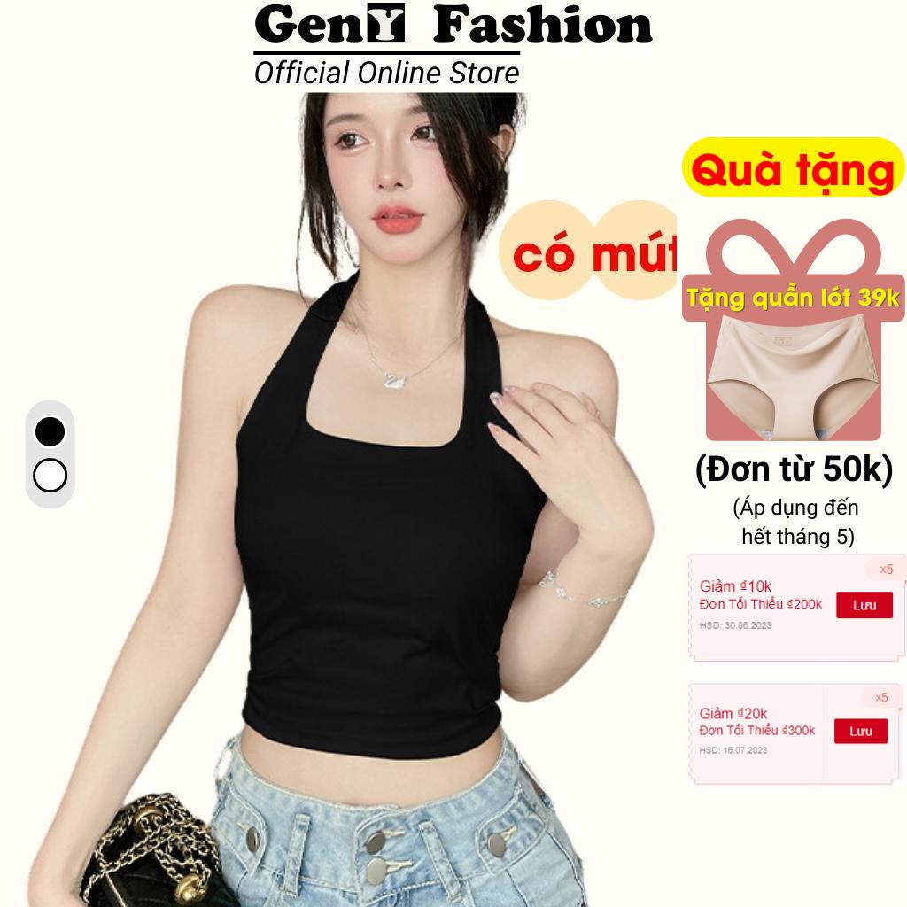 Áo croptop ba lỗ nữ GenY cổ yếm hở lưng có mút ngực thiết kế ôm body tôn dáng vải borip cotton mềm mịn co giãn tốt