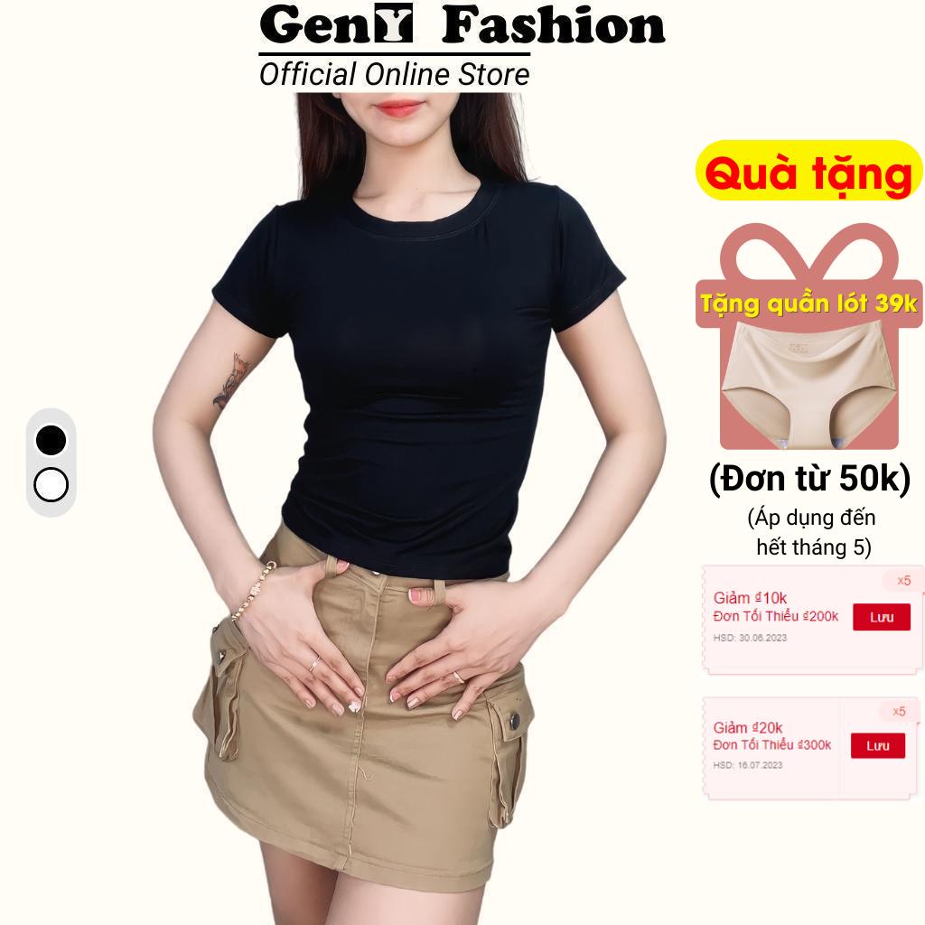 Áo thun nữ baby tee trơn GenY ngắn tay cổ tròn ôm body chất vải mềm mịn co giãn tốt mặc thoải mái