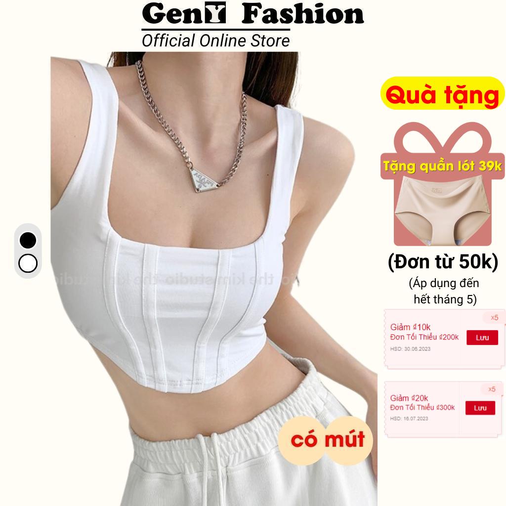Áo 2 dây nữ bản to vạt bầu kiểu dáng phối 4 viền có kèm mút ngực cực xinh, chất vải mềm mịn co giãn tốt GenY Fashion