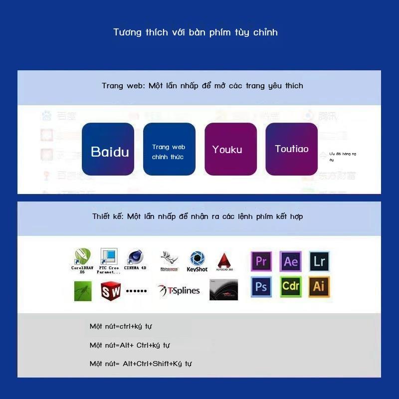 Bàn phím lập trình vĩ mô 9 phím 3 núm Bluetooth không dây có dây chế độ kép một tay ps vẽ kho phím tắt vă