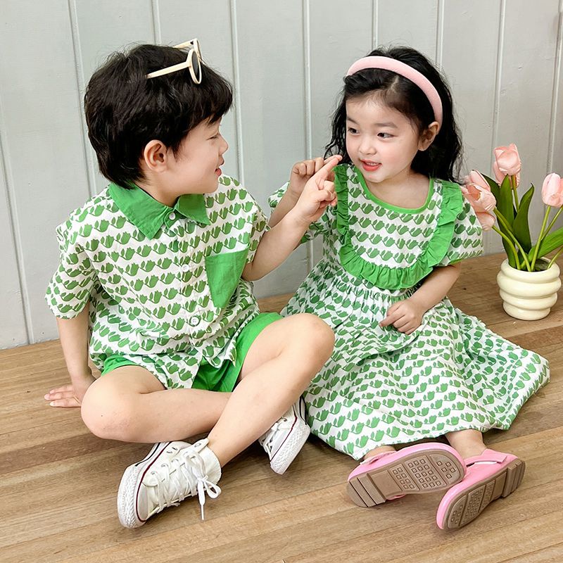 Bộ Đồ Thời Trang Mùa Hè Mới 2023 Tay Ngắn Tươi Trẻ Nhỏ Nhắn Cho Bé Trai Và Bé Gái