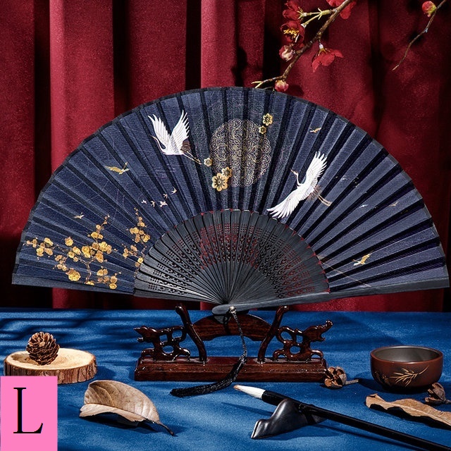 Quạt Xếp Cao Cấp Màu Đen Phối Tua Rua Phong Cách Trung Hoa Cổ Điển Cho Nam Và Nữ