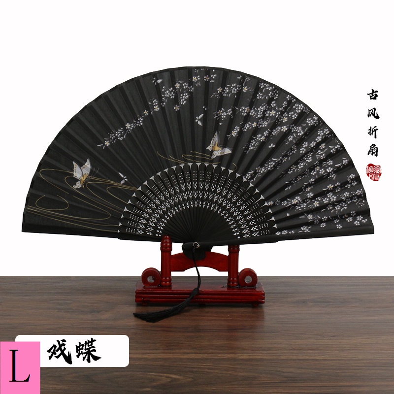 Quạt Xếp Cao Cấp Màu Đen Phối Tua Rua Phong Cách Trung Hoa Cổ Điển Cho Nam Và Nữ