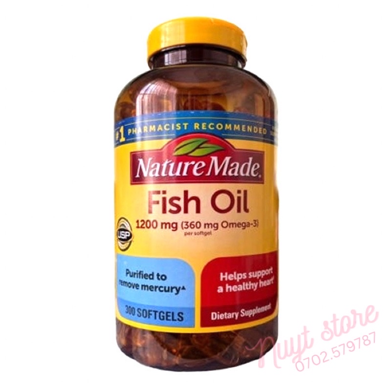 Dầu cá Fish Oil Nature Made Omega 3-1200mg mẫu mới 300 viên