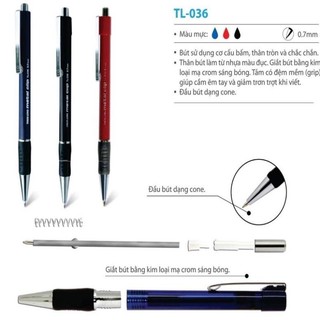 Bút bi thiên long tl-036 ngòi 0.7mm i bút tl036 có ruột bpr-08 thay thế