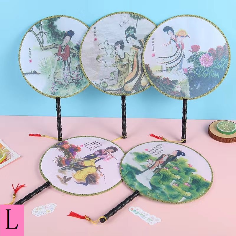 Quạt Múa Handmade Dáng Tròn Phối Tua Rua Phong Cách Cổ Điển