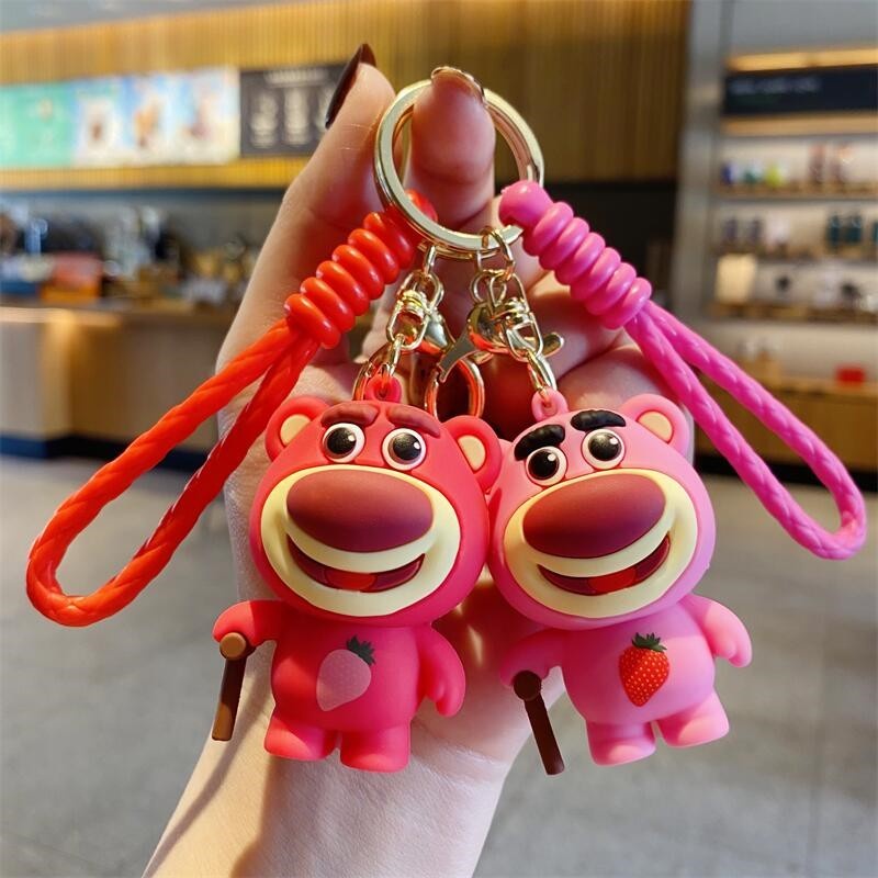 Móc khóa gấu dâu tây nữ dễ thương tinh tế thiếu nữ móc khóa trái tim con búp bê treo túi chìa khóa xe