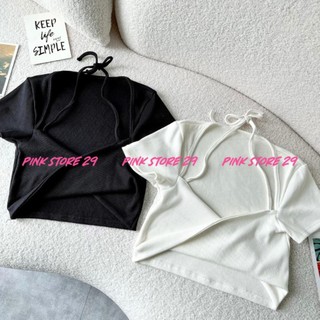 Áo kiểu croptop tay ngắn PINKSTORE29 đan chéo ngực có dây buộc gợi cảm A5696