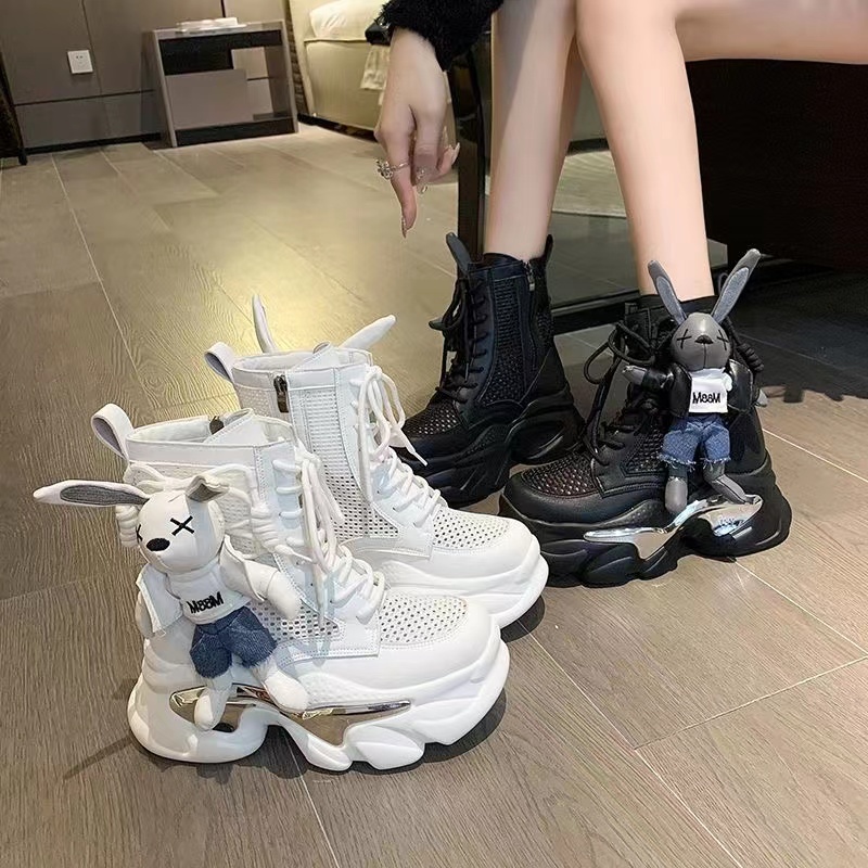 Giày Thể Thao Cổ Cao Đế Dày Phối Lưới Thoáng Khí Thời Trang Xuân Hè 2023 Phong Cách Mới（Có một con thỏ）