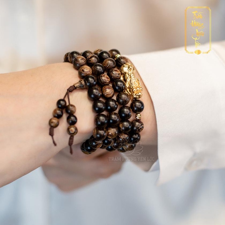 Vòng Tay Trầm Hương 108 Hạt Sánh Chìm mix Tỳ Hưu Trầm Hương Yên Lộc THYL035