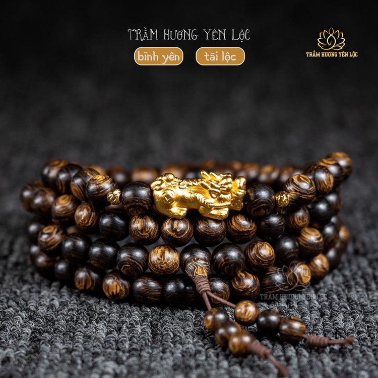 Vòng Tay Trầm Hương 108 Hạt Sánh Chìm mix Tỳ Hưu Trầm Hương Yên Lộc THYL035