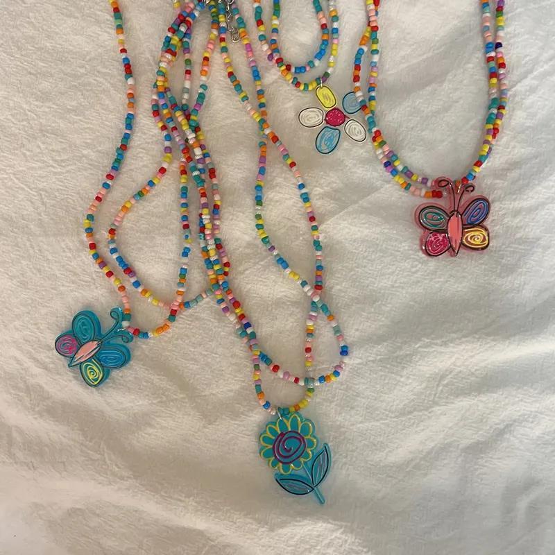 Vòng cổ Hai Lớp Xỏ Hạt Tròn Màu Trơn Dễ Thương y2k