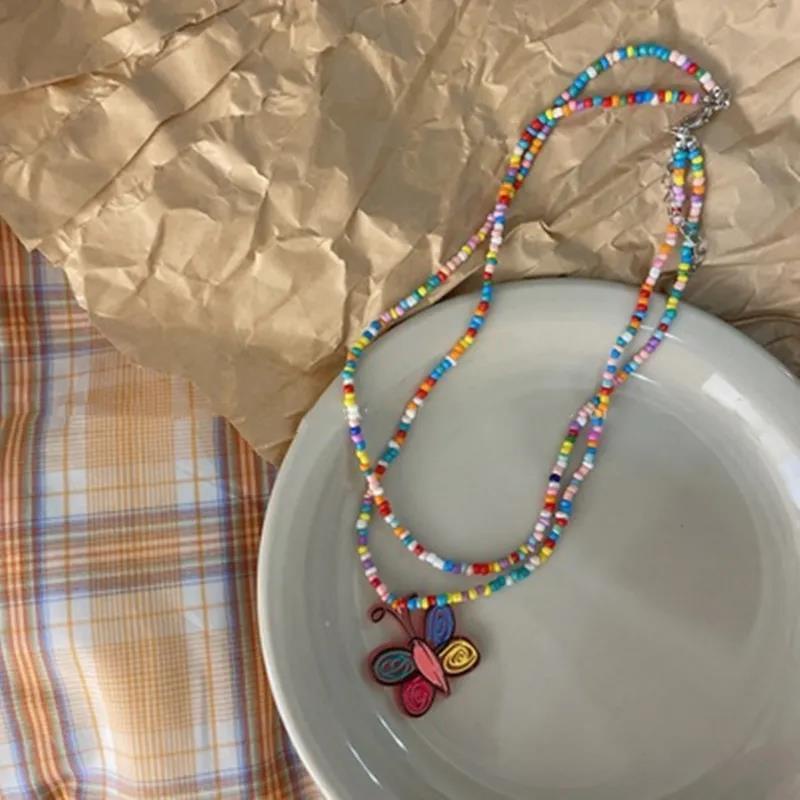 Vòng cổ Hai Lớp Xỏ Hạt Tròn Màu Trơn Dễ Thương y2k