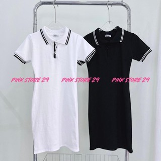 Đầm thun tay ngắn PINKSTORE29 dáng ôm body, cổ bẻ phối cúc kiểu D108