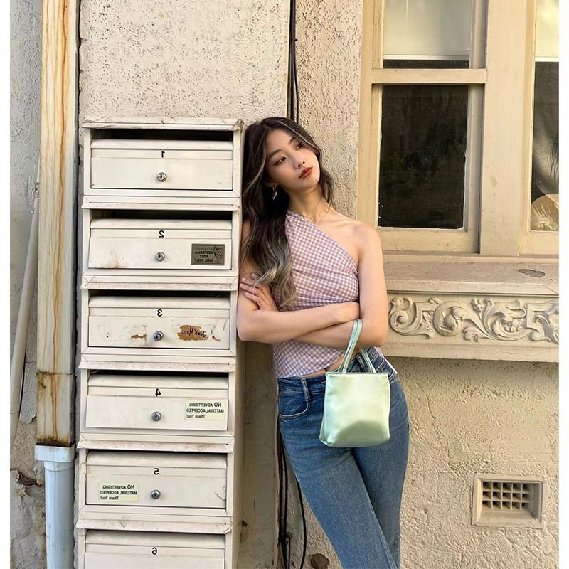 Áo hai dây JSC dáng ngắn họa tiết kẻ sọc phong cách Pháp thời trang mùa hè 2023