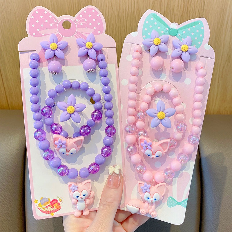 Bộ Trang Sức Vòng Cổ Nhẫn Bông Tai Kiểu Hoạt Hình Màu Dạ Quang Dễ Thương Cho Bé