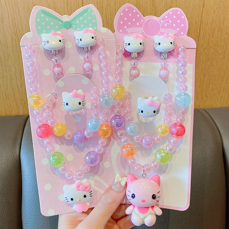 Bộ Trang Sức Vòng Cổ Nhẫn Bông Tai Kiểu Hoạt Hình Màu Dạ Quang Dễ Thương Cho Bé