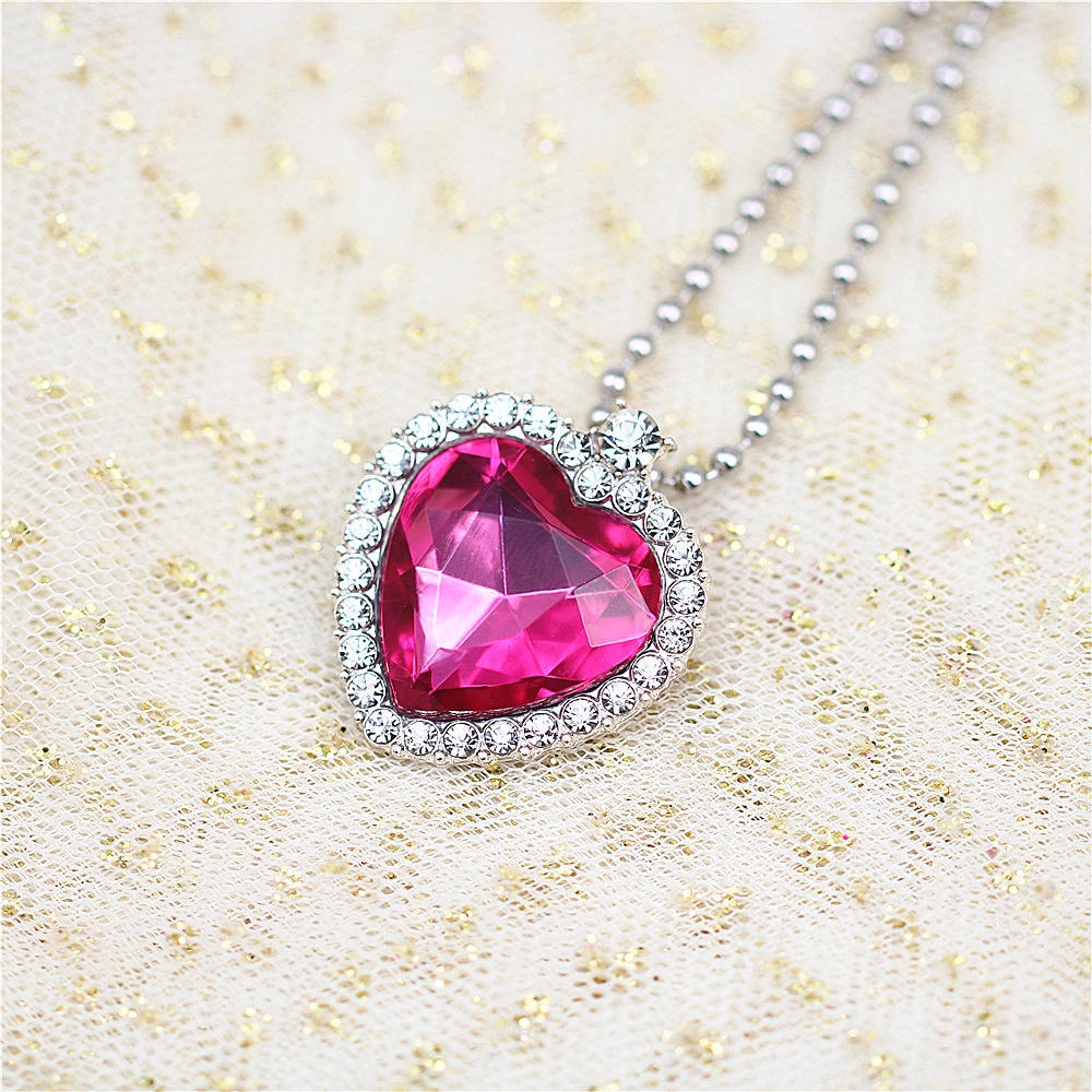 Vòng cổ Mặt Đá Quý Hình Trái Tim Pha Lê Nhân Tạo Mẫu Mới Dành Cho Trẻ Em Làm Quà Sinh Nhật Trẻ Em
