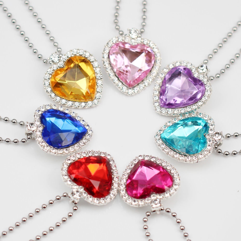 Vòng cổ Mặt Đá Quý Hình Trái Tim Pha Lê Nhân Tạo Mẫu Mới Dành Cho Trẻ Em Làm Quà Sinh Nhật Trẻ Em