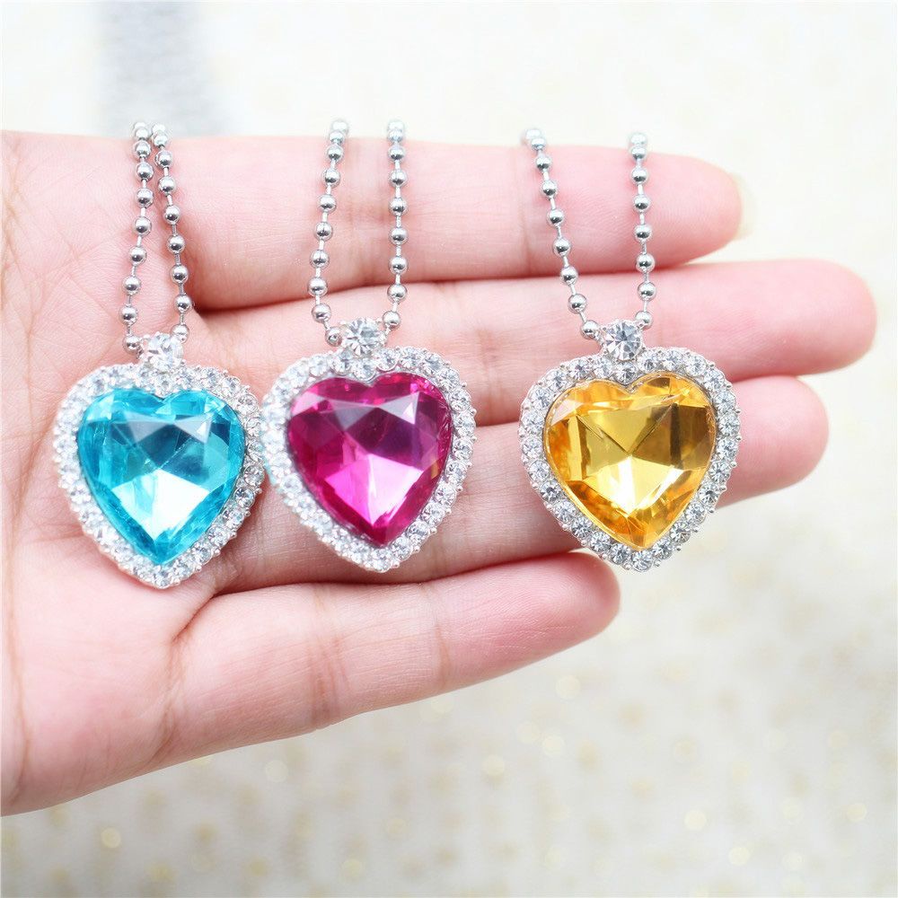 Vòng cổ Mặt Đá Quý Hình Trái Tim Pha Lê Nhân Tạo Mẫu Mới Dành Cho Trẻ Em Làm Quà Sinh Nhật Trẻ Em