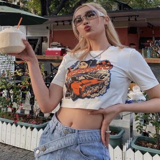 Áo croptop tay ngắn PINKSTORE29 kiểu cổ tròn, in hình hoạ tiết cô gái BEERBRO A5589