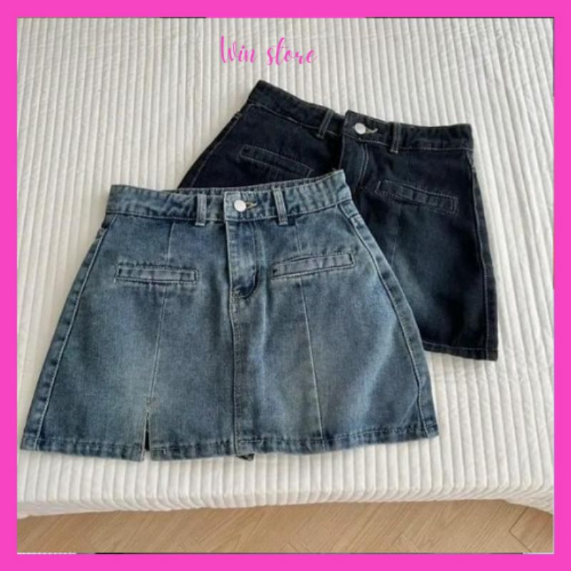 Chân váy jeans ngắn chữ A cạp lưng cao hottend