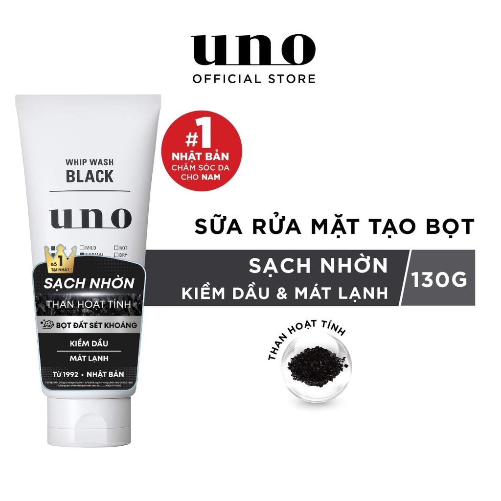 Sữa Rửa Mặt Tạo Bọt Sạch Nhờn Whip Wash Black UNO 130Gr