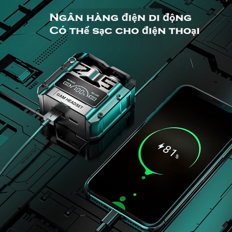 Tai nghe TWS Gaming M25 Độ trễ thấp Pin Trâu 5 Tiếng Chống Ồn chủ động ENC Kiêm Sạc dự phòng âm thanh Bass căng