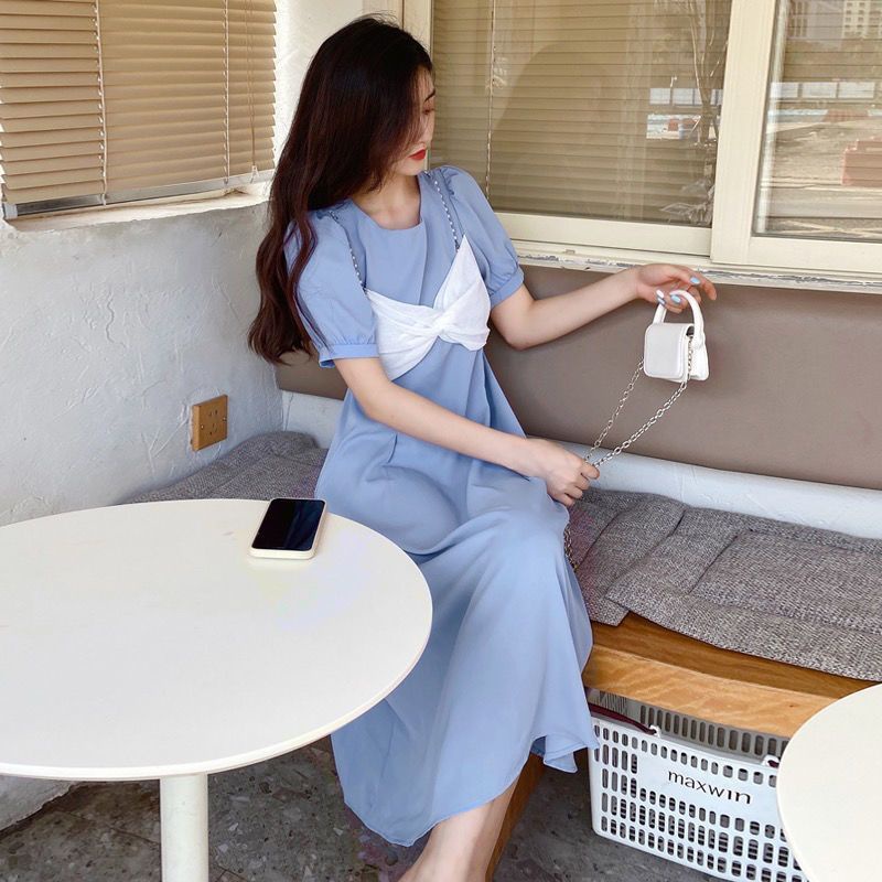 Đầm Nữ Giả Hai Lớp Dáng Ôm Cột Dây Thời Trang Mùa Hè