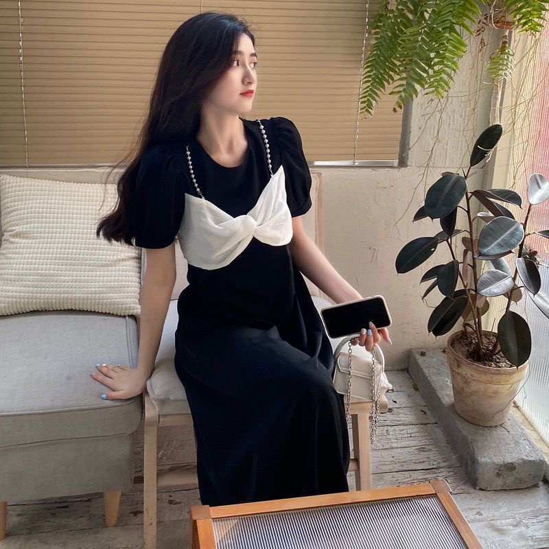 Đầm Nữ Giả Hai Lớp Dáng Ôm Cột Dây Thời Trang Mùa Hè