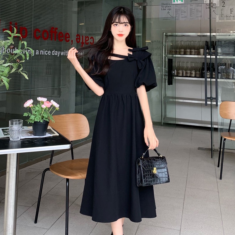 Đầm Dáng Ôm Eo Thon Gọn Đính Nơ Phong Cách Pháp Thời Trang Mùa Hè Cho Nữ