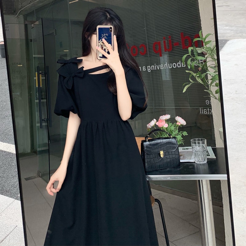 Đầm Dáng Ôm Eo Thon Gọn Đính Nơ Phong Cách Pháp Thời Trang Mùa Hè Cho Nữ