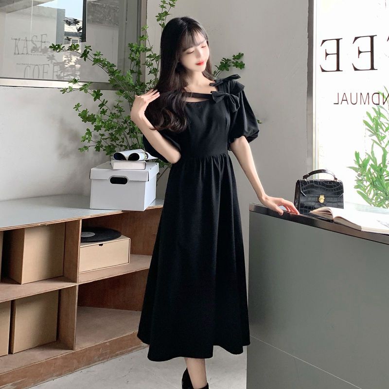 Đầm Dáng Ôm Eo Thon Gọn Đính Nơ Phong Cách Pháp Thời Trang Mùa Hè Cho Nữ