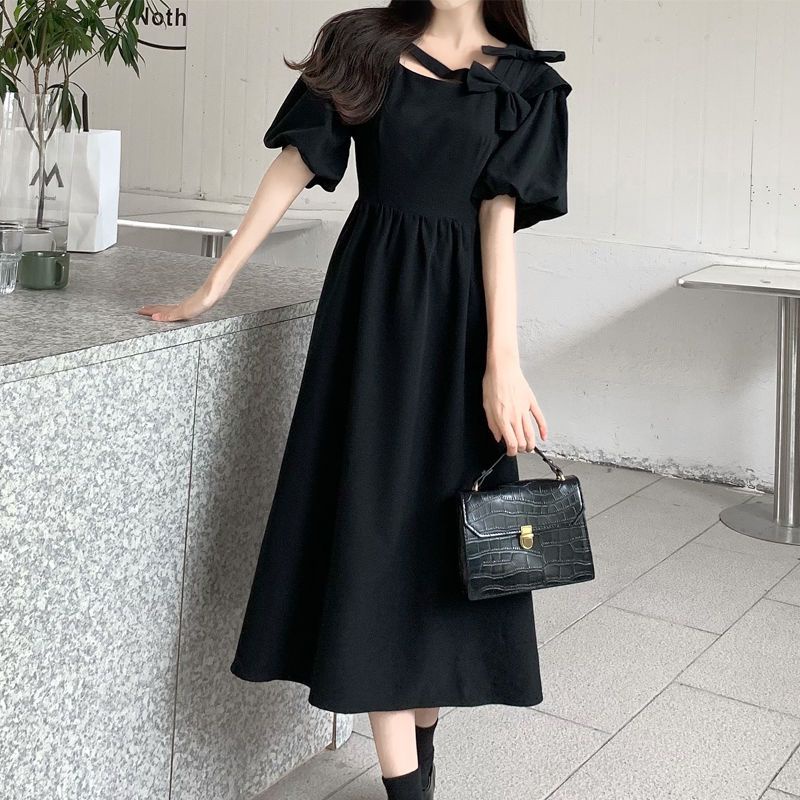 Đầm Dáng Ôm Eo Thon Gọn Đính Nơ Phong Cách Pháp Thời Trang Mùa Hè Cho Nữ