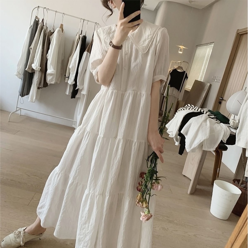 Đầm Cổ Búp Bê Tay Phồng Lưng Cao Dáng Ôm Thời Trang Mùa Hè Xinh Xắn Cho Nữ