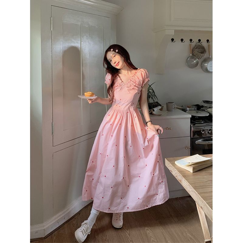 Đầm Tay Phồng Ngắn Cổ Chữ V Ôm Eo Thời Trang Mùa Hè Xinh Xắn Cho Nữ