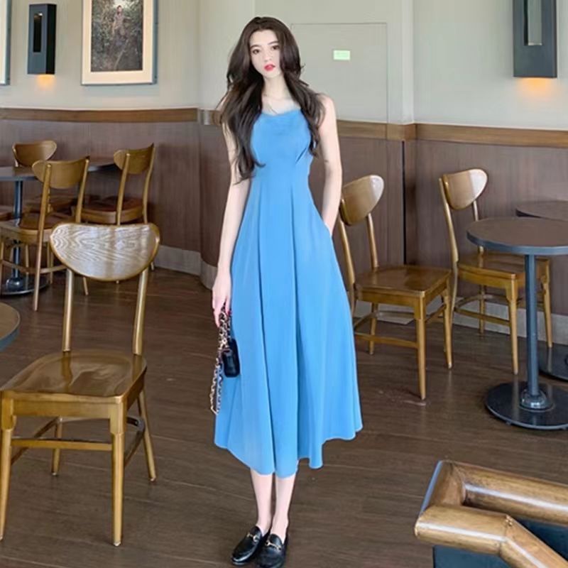 Đầm Hai Dây Dáng Dài Màu Đen Phong Cách Pháp Thời Trang Mùa Hè Xinh Xắn Cho Nữ