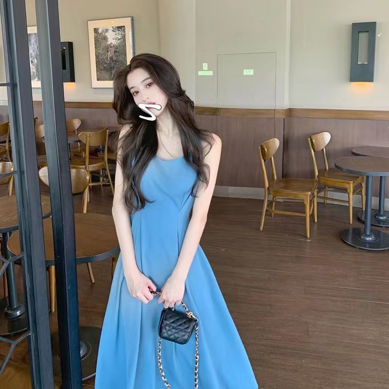 Đầm Hai Dây Dáng Dài Màu Đen Phong Cách Pháp Thời Trang Mùa Hè Xinh Xắn Cho Nữ