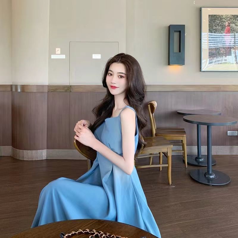 Đầm Hai Dây Dáng Dài Màu Đen Phong Cách Pháp Thời Trang Mùa Hè Xinh Xắn Cho Nữ