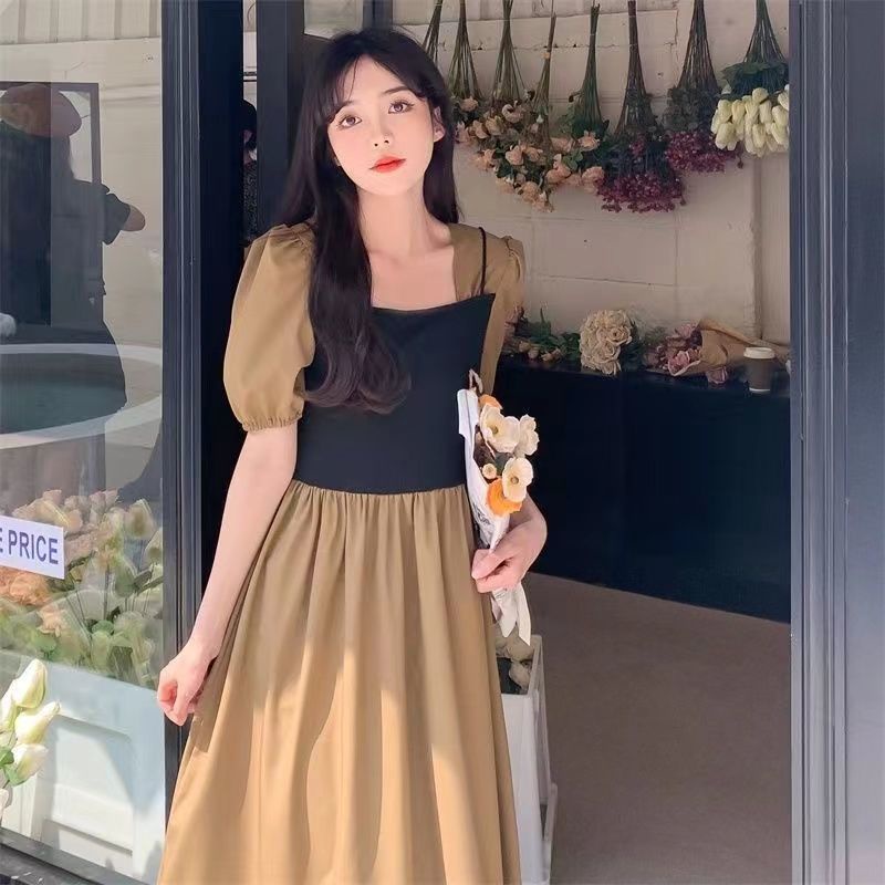 Đầm Midi Tay Ngắn Phong Cách Pháp Thời Trang Mùa Hè Xinh Xắn Cho Nữ