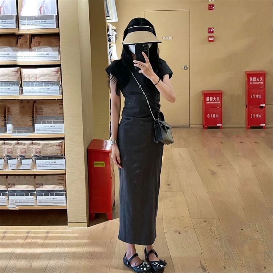 Đầm Thun Tay Ngắn Màu Xám Thời Trang Mùa Hè Cho Nữ