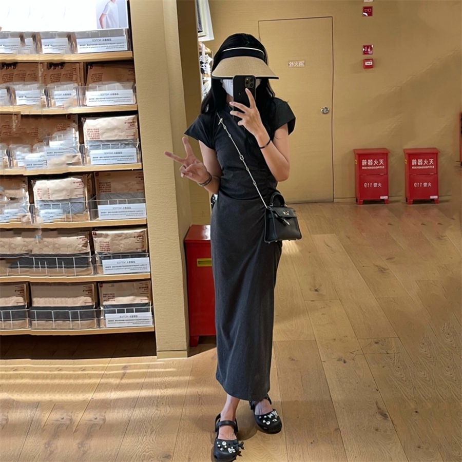 Đầm Thun Tay Ngắn Màu Xám Thời Trang Mùa Hè Cho Nữ