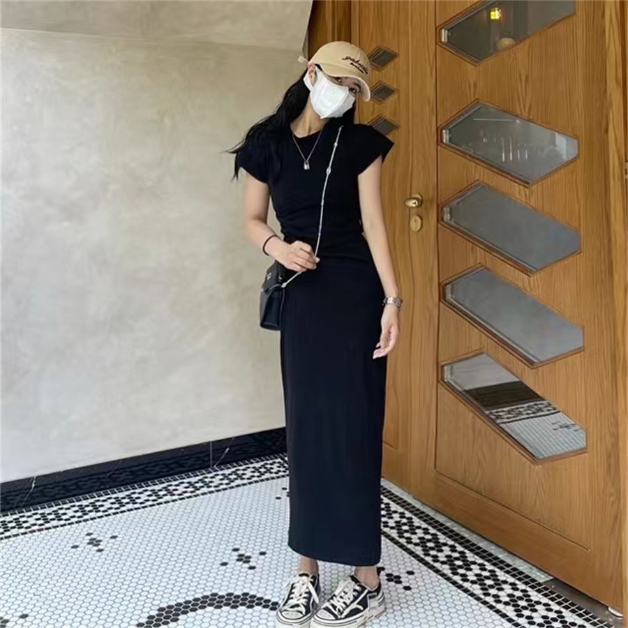 Đầm Thun Tay Ngắn Màu Xám Thời Trang Mùa Hè Cho Nữ