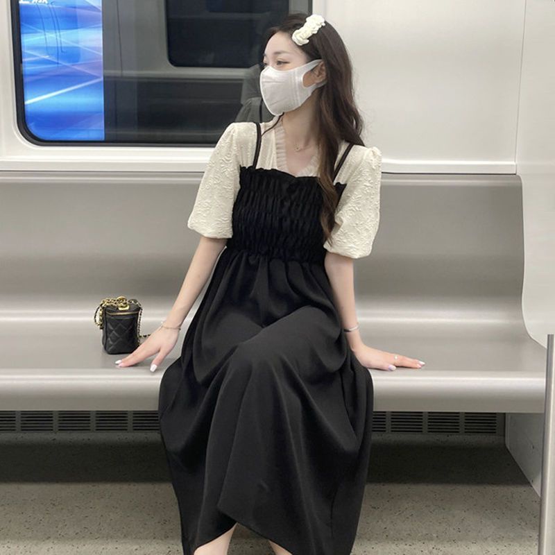 Đầm Đen Cổ Vuông Dáng Chữ a Phong Cách Pháp Thời Trang Mùa Hè Xinh Xắn Cho Nữ