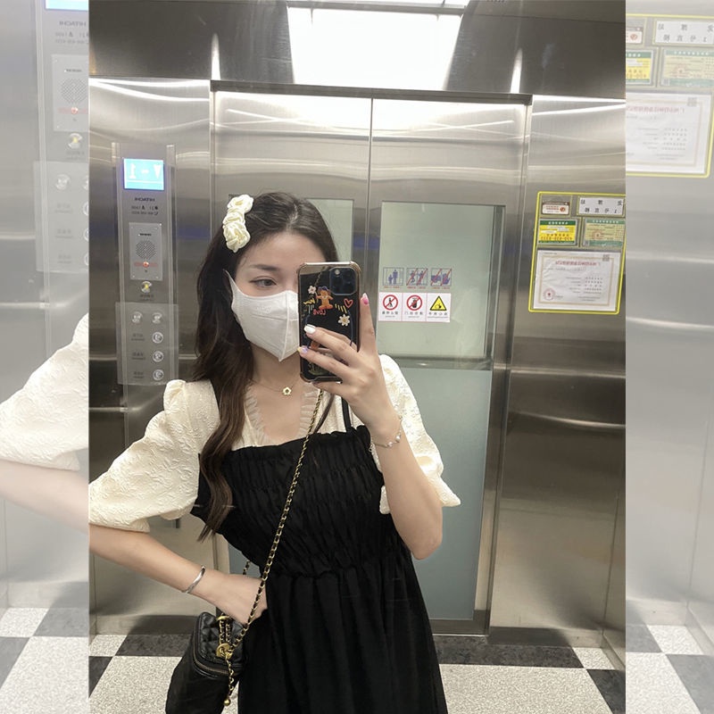 Đầm Đen Cổ Vuông Dáng Chữ a Phong Cách Pháp Thời Trang Mùa Hè Xinh Xắn Cho Nữ