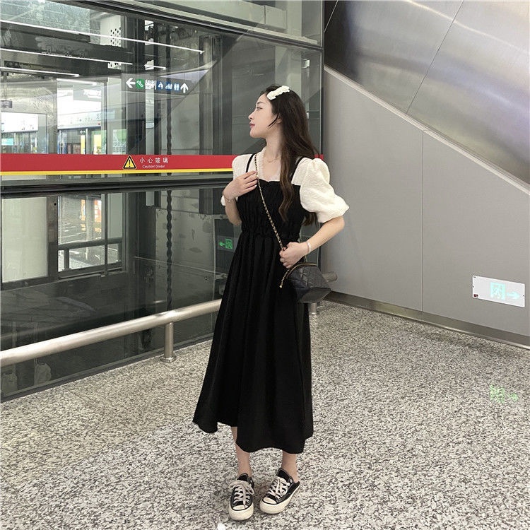 Đầm Đen Cổ Vuông Dáng Chữ a Phong Cách Pháp Thời Trang Mùa Hè Xinh Xắn Cho Nữ