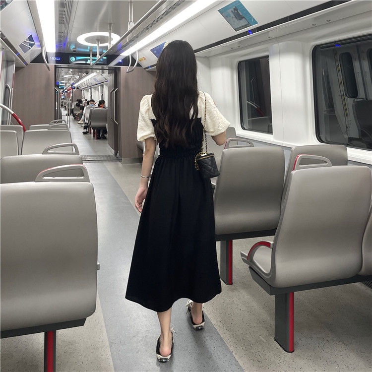 Đầm Đen Cổ Vuông Dáng Chữ a Phong Cách Pháp Thời Trang Mùa Hè Xinh Xắn Cho Nữ