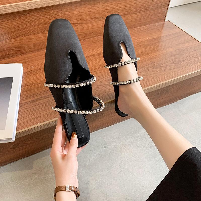 Dép Đế Bằng Mũi Vuông Đính Đá Thời Trang Xuân Hè Cho Nữ