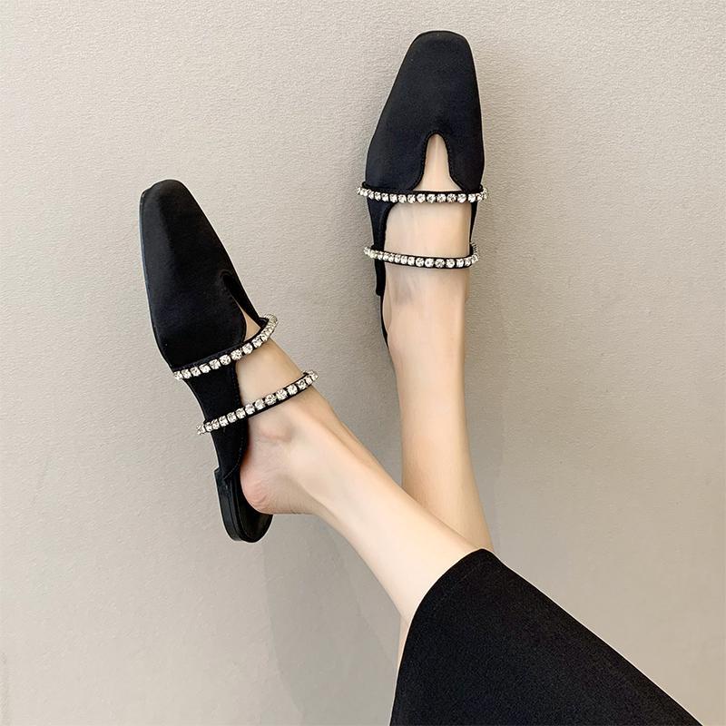 Dép Đế Bằng Mũi Vuông Đính Đá Thời Trang Xuân Hè Cho Nữ